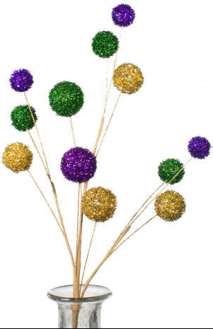28" Folded Foil/Glitter Ball Spray: Mardi Gras