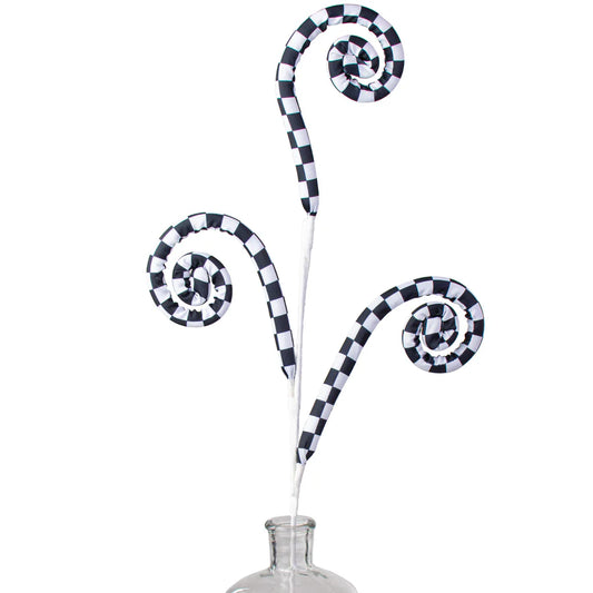28" Fabric Curly Spray: Black & White Checker