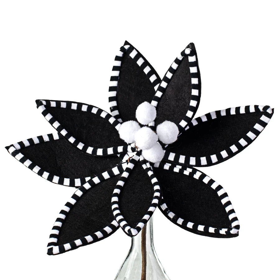 11" Velvet Peppermint Edge Poinsettia Pick: Black & White