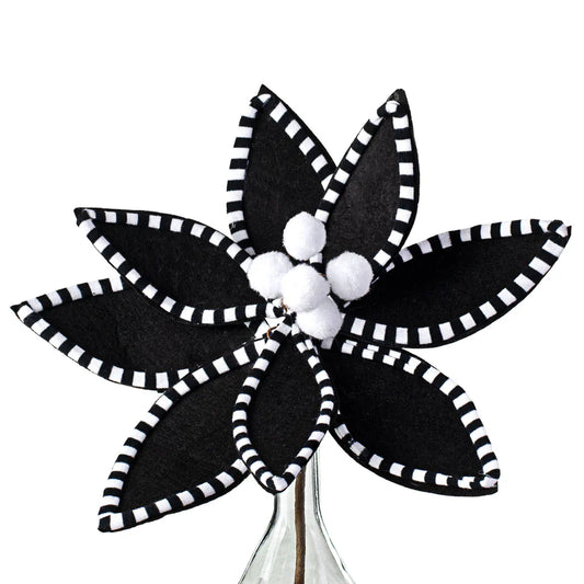 11" Velvet Peppermint Edge Poinsettia Pick: Black & White