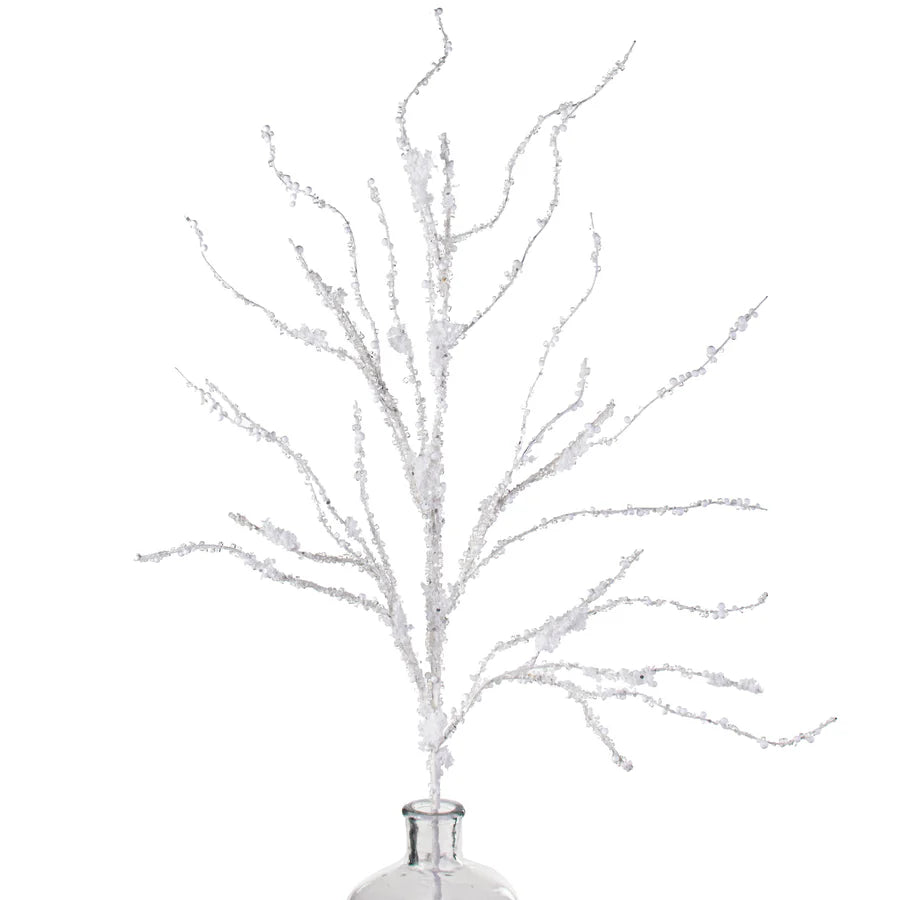 32" Snowy Twig Spray: White