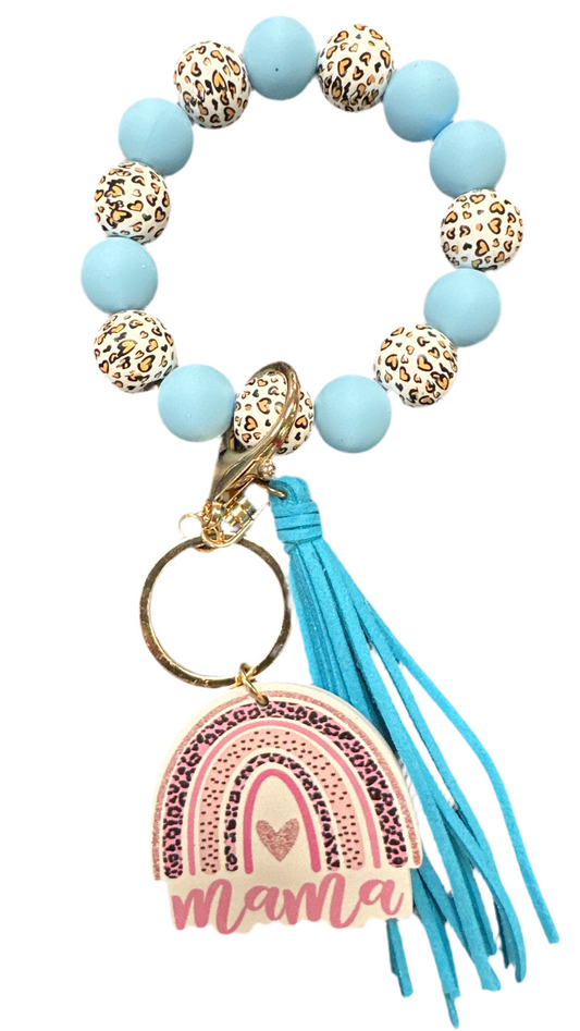 Silicone Beaded Bracelet Keyring w/ Tassel & Mama Rainbow