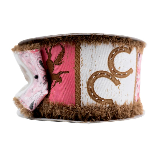 2.5" Cowboy Blocks Diagonal Weave Ribbon: Pink (10 Yards)