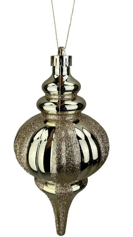 10" Glitter Finial Stripe Ornament: Champagne Gold