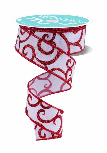 1.5 X 10yd Glitter Swirl Red/Wht