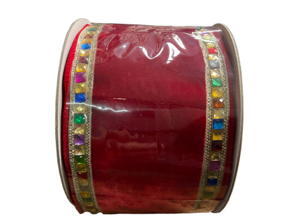4” Farrisilk Velvet Ribbon with Gemstone Trim