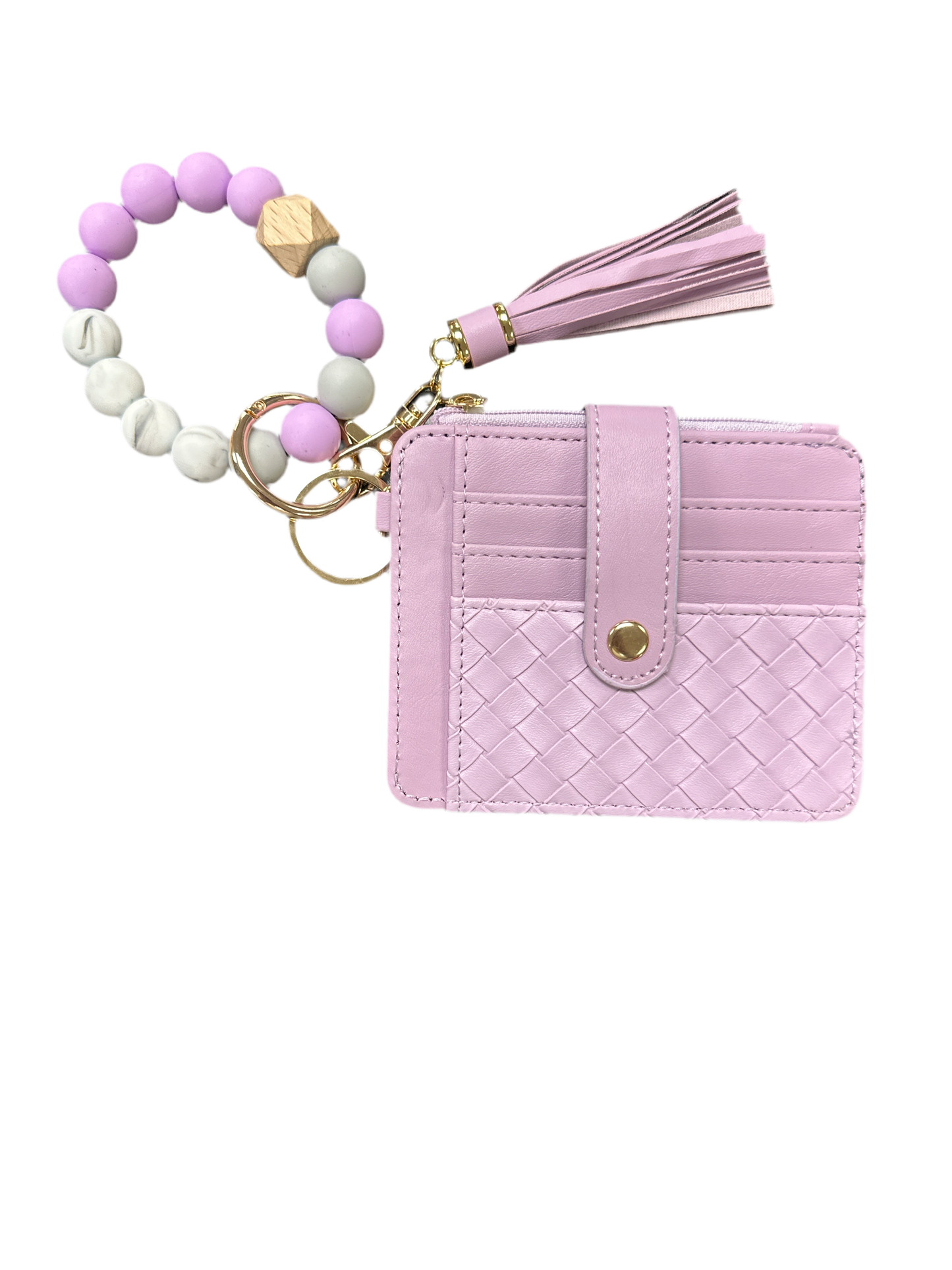 Silicone Beaded Bracelet Keyring w/ Woven Coin Wallet