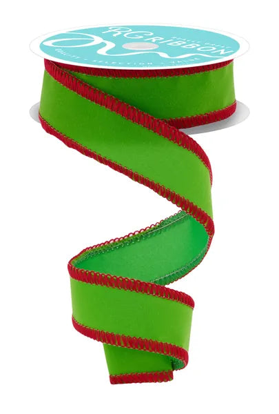 1.5"x10yds Velvet Lime Green/Red