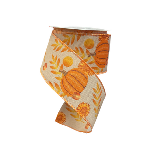 2.5” Fall Ribbon 10yds - Pumpkins/ Acorns