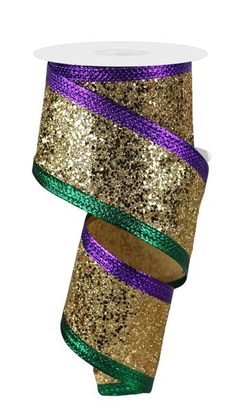 2.5" Large Glitter w/Metallic Ribbon: Mardi Gras (10 Yards)