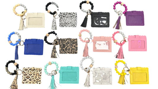 Silicone Beaded Bracelet Keyring with ID Card Wallet