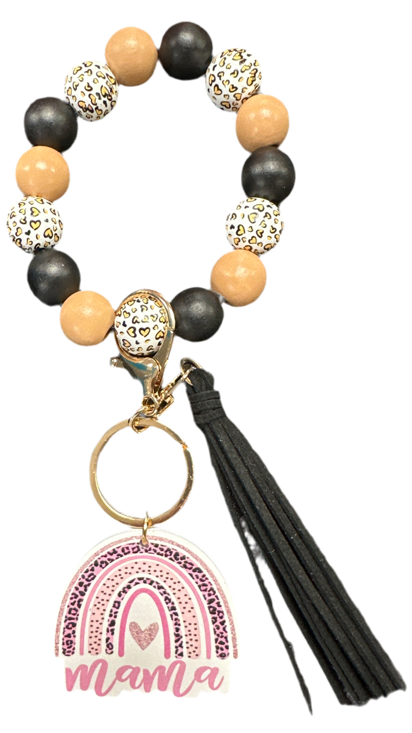 Silicone Beaded Bracelet Keyring w/ Tassel & Mama Rainbow