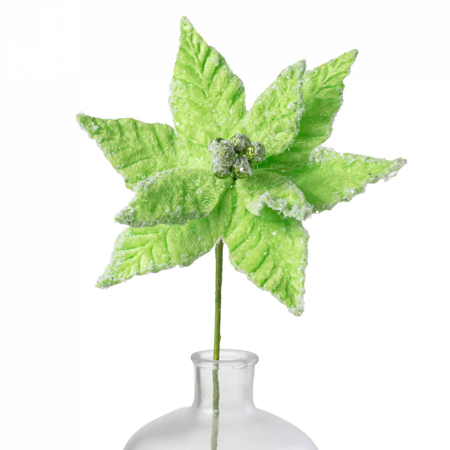 20" Faux Fur Poinsettia Picks: Green & Blue