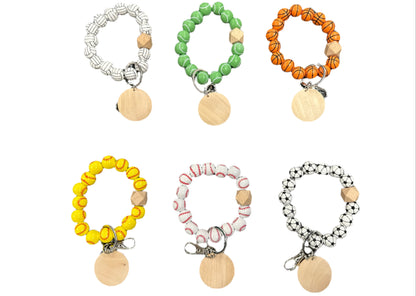 Wood Beaded Bracelet Sport Keyring