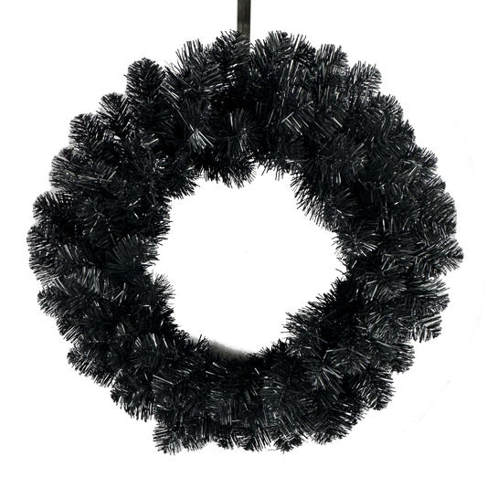 24" Pine Tinsel Wreath: Black