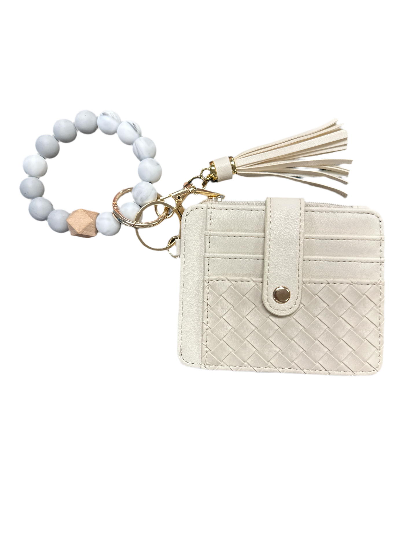 Silicone Beaded Bracelet Keyring w/ Woven Coin Wallet