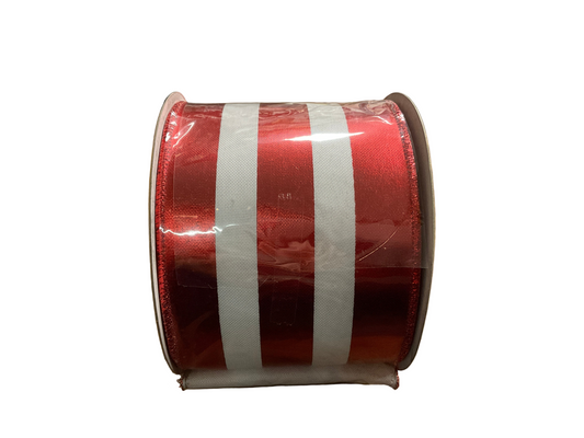 4” Farrisilk Christmas Foil Stripes Ribbon Red - 10 Yard