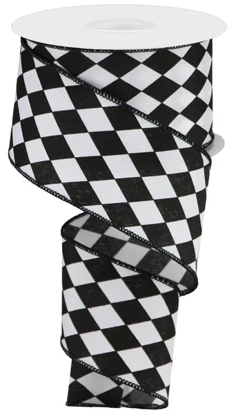 2.5" X 10yd Harlequin Ribbon Blk/Wht
