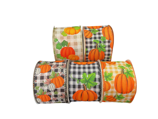 2.5” Pumpkin Check Ribbon x 10yds