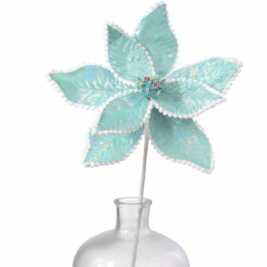24" Iridescent Poinsettia Sprinkles Stem: Blue & Pink