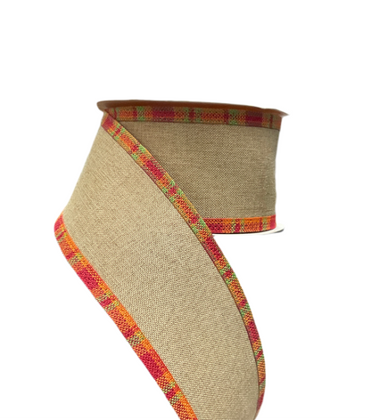 2.5” Orange Plaid / Burlap Ribbon x 10yds