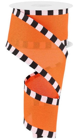 2.5" Faux Royal Burlap/Stripe Ribbon: Orange (10 Yards)