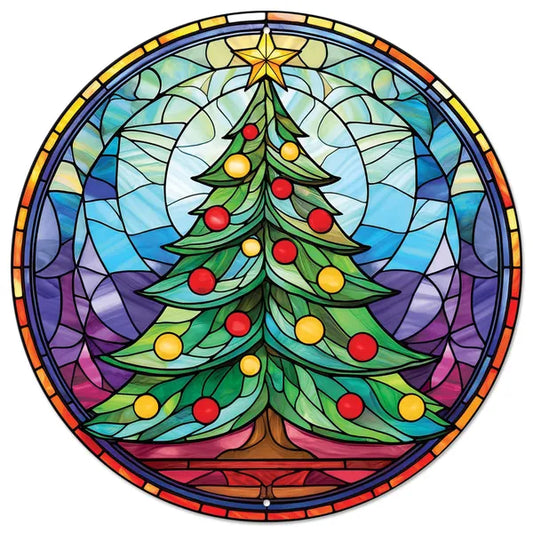 12" Dia Stained Glass Christmas Tree Sign