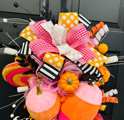 Pink/Orange Candy Corn Pumpkin Teardrop Hanger