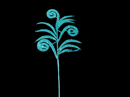 15" Turquoise Glitter Fern Pick - Peacock Blue