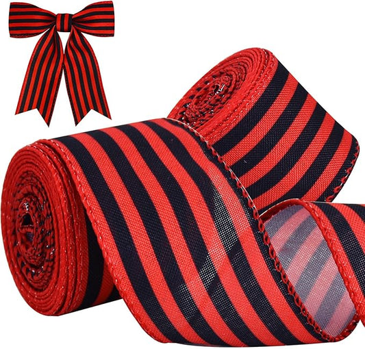 2.5" Horizontal Small Striped Ribbon: Red & Black (10 Yards)