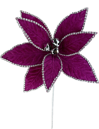 20" Rhinestone Velvet Poinsettia Stems
