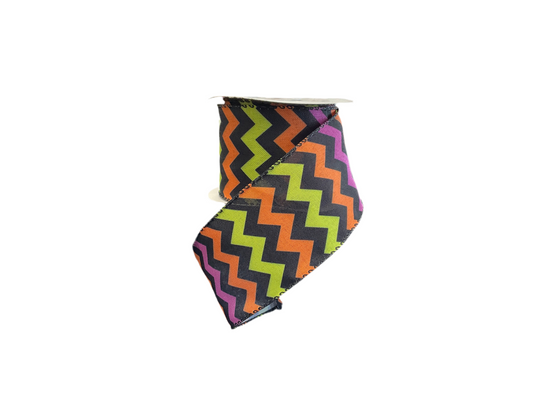 Halloween Ribbon 2.5 X 10 Yards - Chevron Or/Pr/Gr/Bk