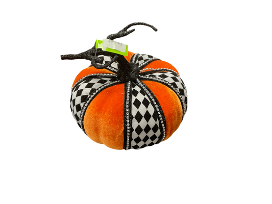 Velvet Harlequin Rhinestone Pumpkin H6 Black/White/Orange