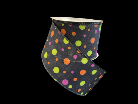 Halloween Ribbon 2.5 X 10 Yds - Purple, Orange, Green Dots