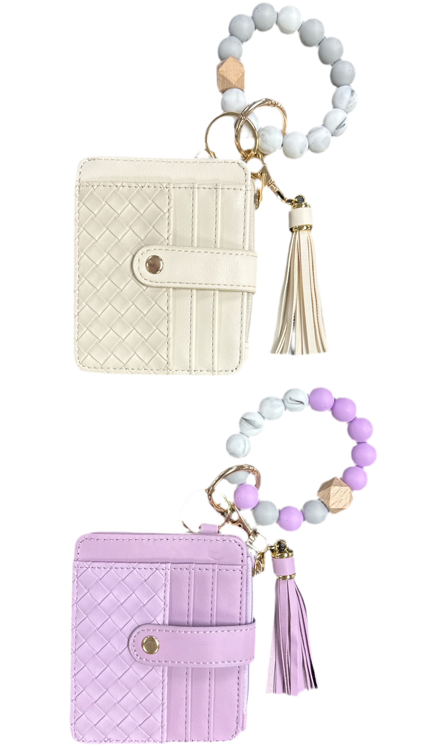 Silicone Beaded Bracelet Keyring w/ Woven Coin Wallet