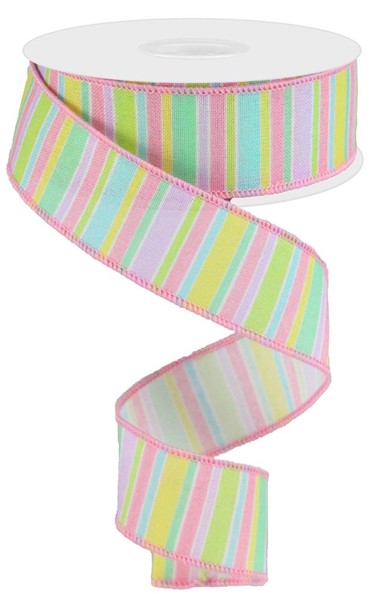 Horizontal Stripe on Royal Ribbon: Pastel Multi (10 Yards)