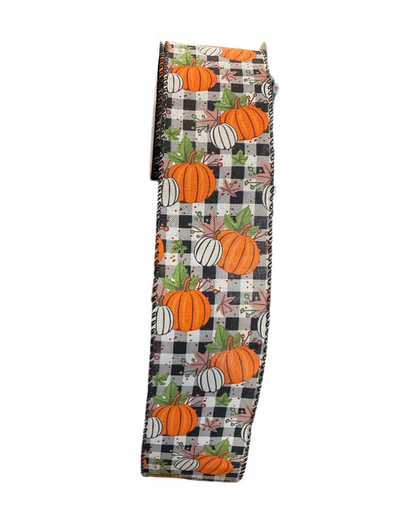 2.5” Pumpkin Check Ribbon x 10yds