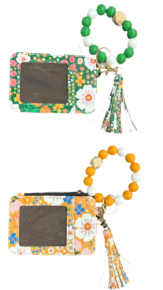 Silicone Beaded Bracelet Keyring w/ Floral Coin Wallet