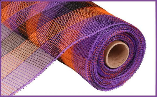 10" Small Plaid Print Mesh Black/Orange/Purple - 10 Yards
