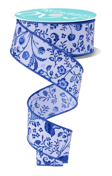 1.5" x 10yd Chinoiserie White/Multi Blue