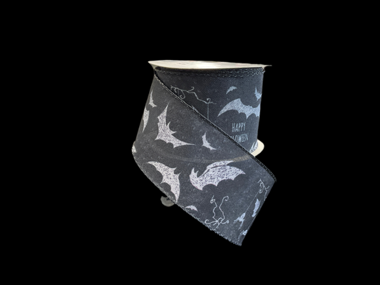 Halloween Ribbon 2.5 X 10 Yards - Bat Blk/Wht