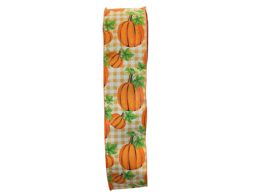 2.5” Pumpkin Check Ribbon x 10yds