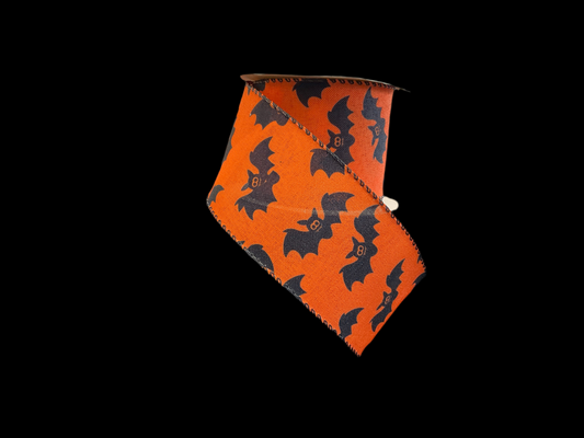 Halloween Ribbon 2.5 X 10 Yards - Bat Org/Blk