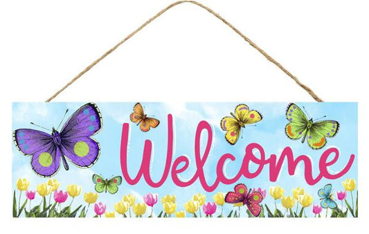 15" X 5" Welcome w/ Butterflies Sign