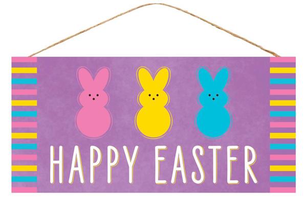 12.5" x 6" Happy Easter/3 Bunny Sign