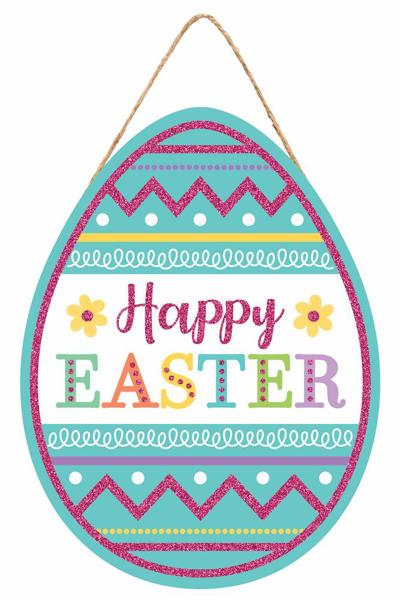 12" x 9" Happy Easter Glitter Egg Shape Sign