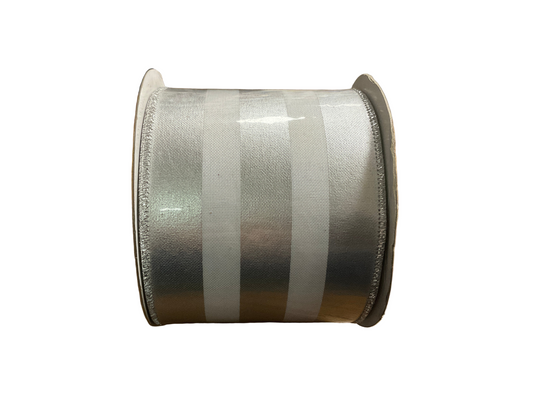 4” Farrisilk Christmas Foil Stripes Ribbon Gray - 10 Yard