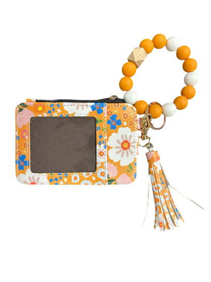 Silicone Beaded Bracelet Keyring w/ Floral Coin Wallet