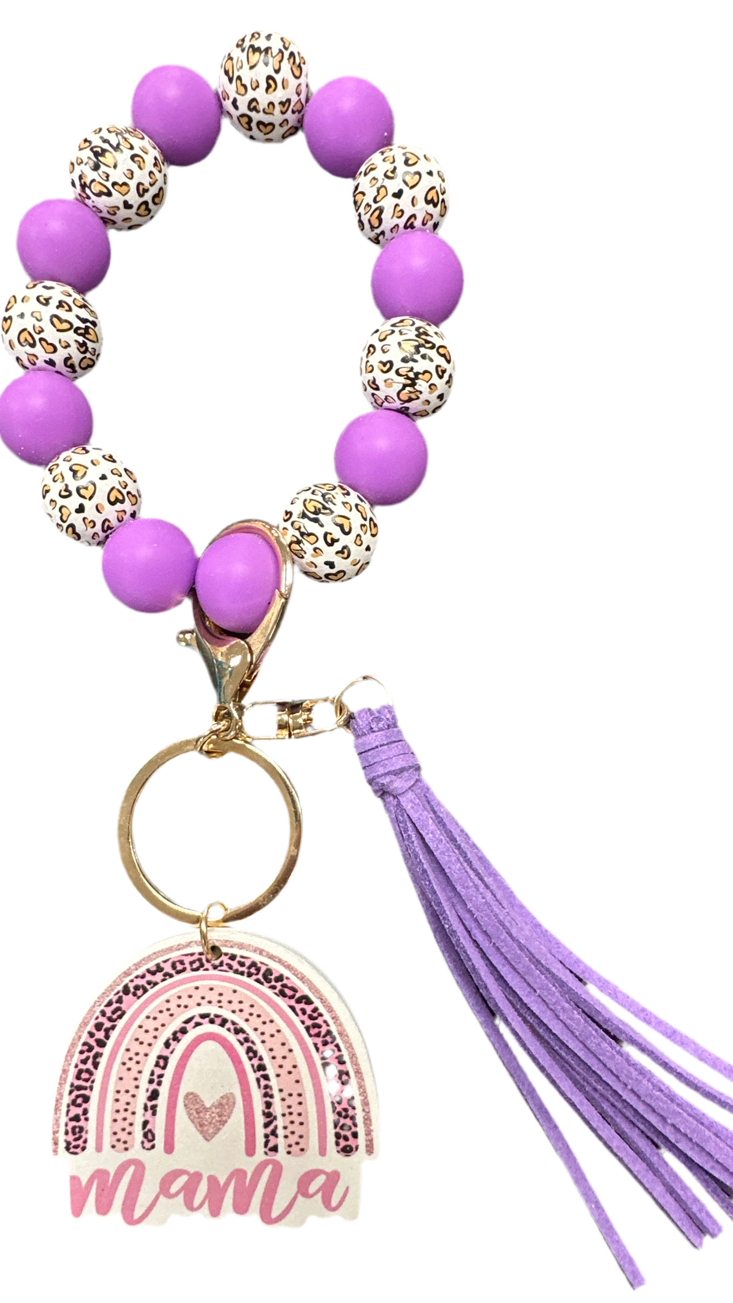 Silicone Beaded Bracelet Keyring w/ Tassel & Mama Rainbow