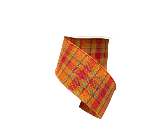 2.5” Orange Plaid / Burlap Ribbon x 10yds